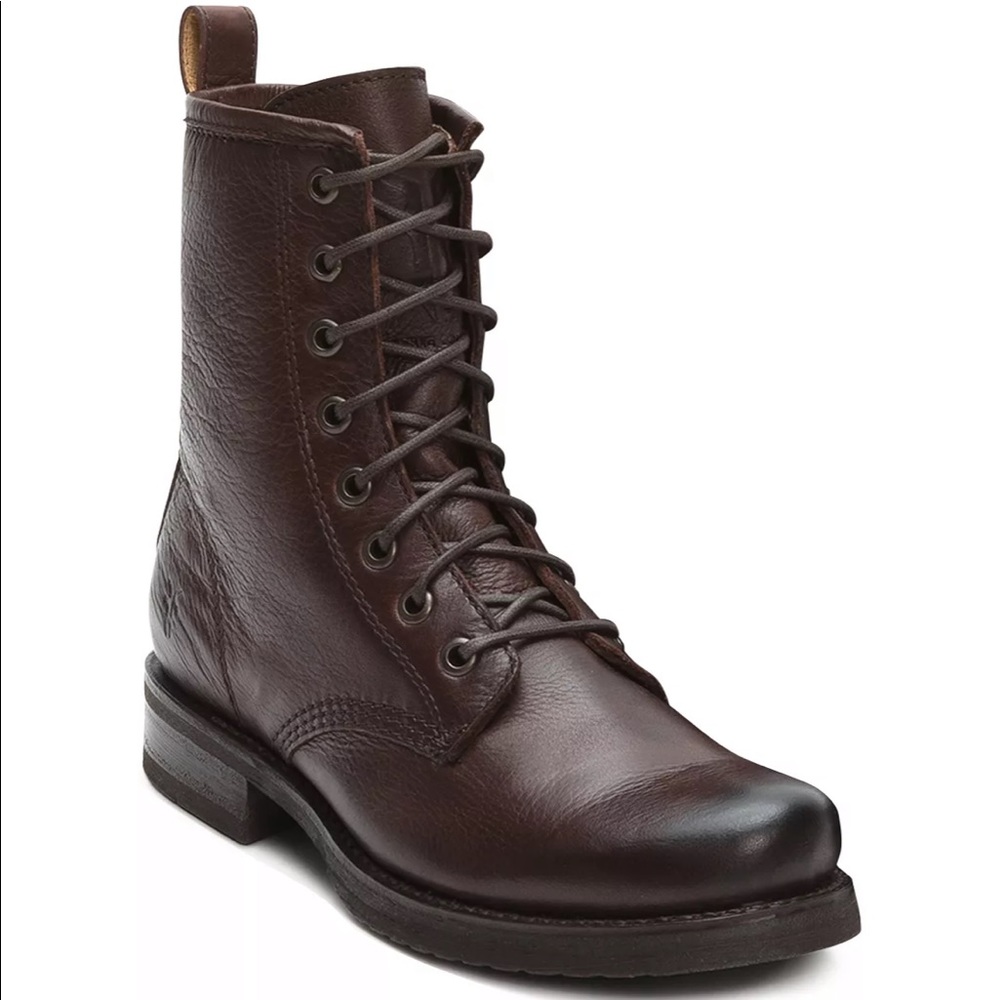 FRYE Veronica Lace Up Brown Leather Combat Boots